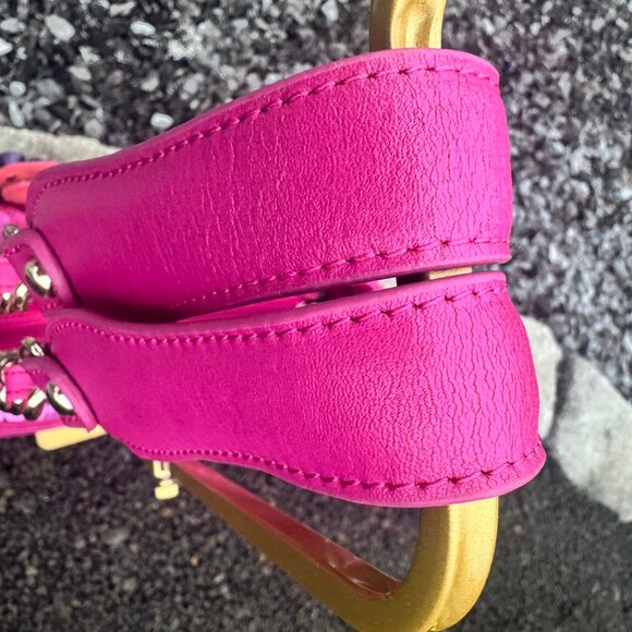 Sharif Designed in New York Pink Leather Sequin Fringe Shoulder Bag Magenta - Picture 10 of 17
